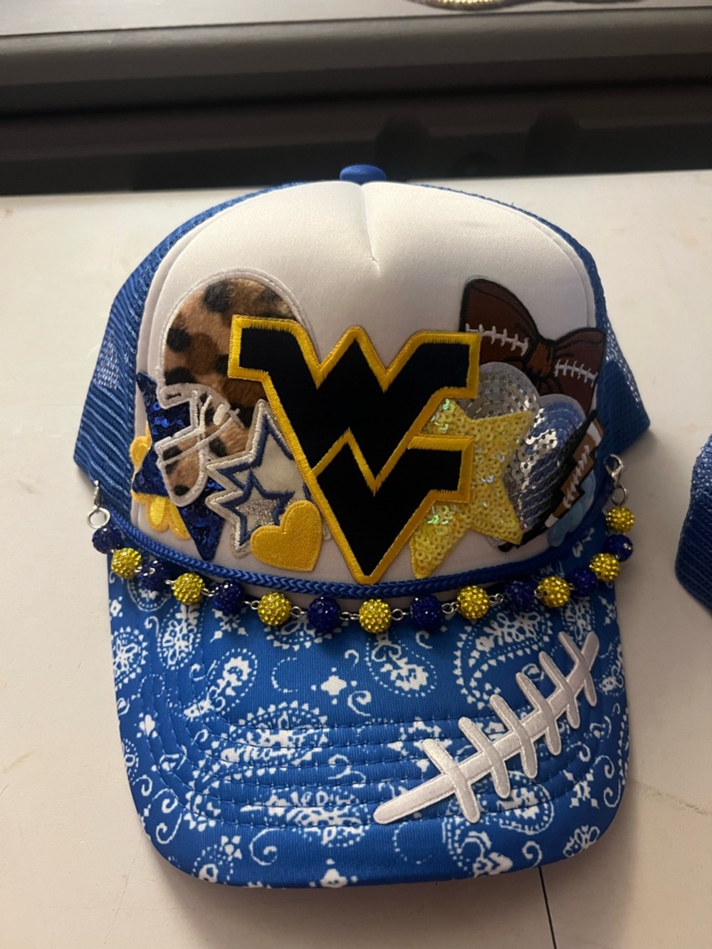 West Virginia Mountaineers Blue & White Embellished Trucker Hat